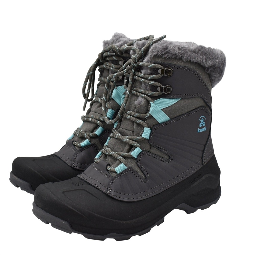 Kamik Iceland F Women 10 Charcoal Teal Waterproof Insulated Snow Boots Shoes